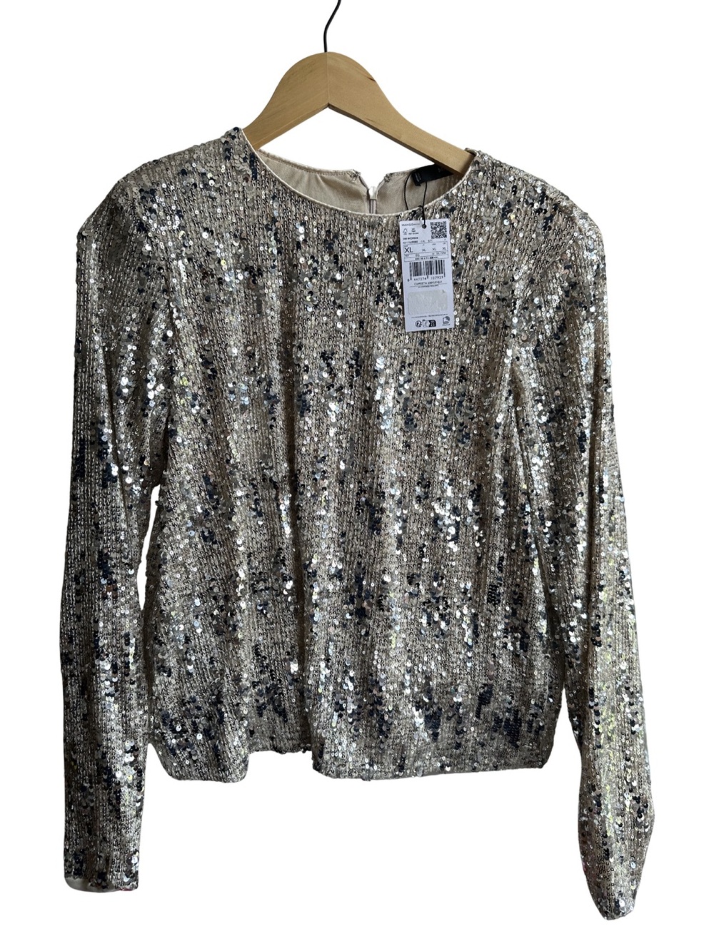 Mango Champagne Sequin Long-Sleeve Crewneck Top - Picture 4 of 4